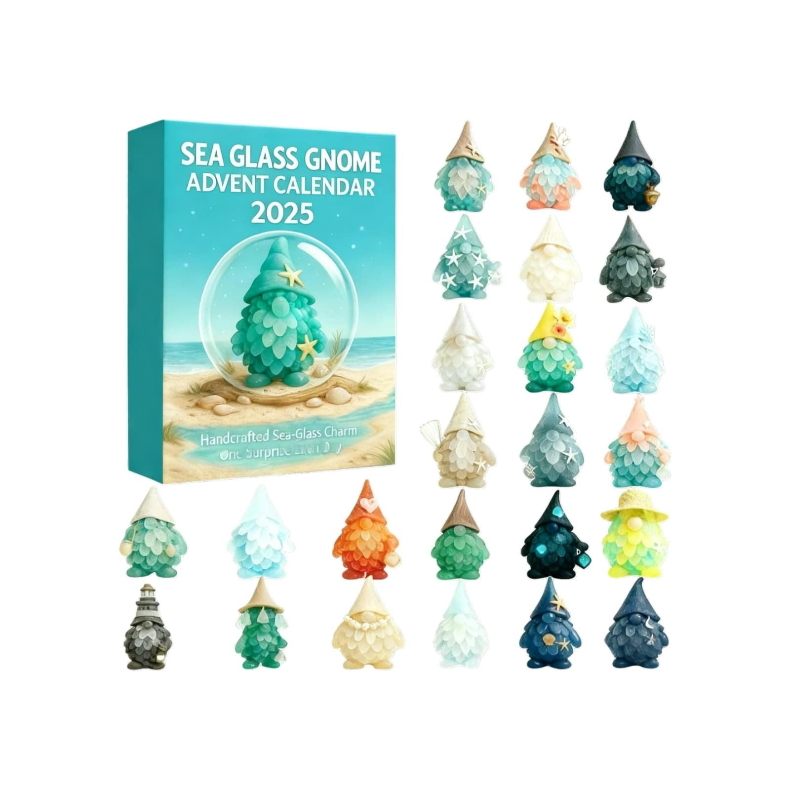 Sea Glass Gnome Advent Calendar 2025 Kids Christmas Countdown Gnome Christmas Decorations