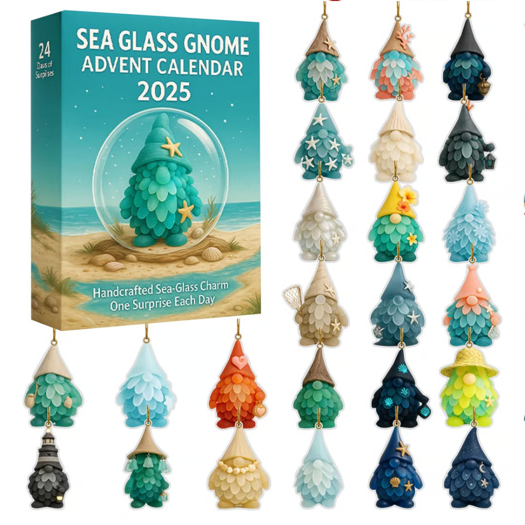 Sea Glass Gnome Ornament Advent Calendar 2025 Holiday Countdown Christmas Advent Calendar