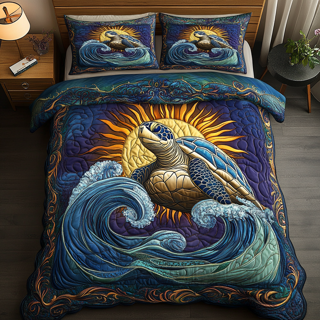 Sea Guardian Quilted Bedding Set Bed Decorations Sea Turtle Gift Ideas For Her