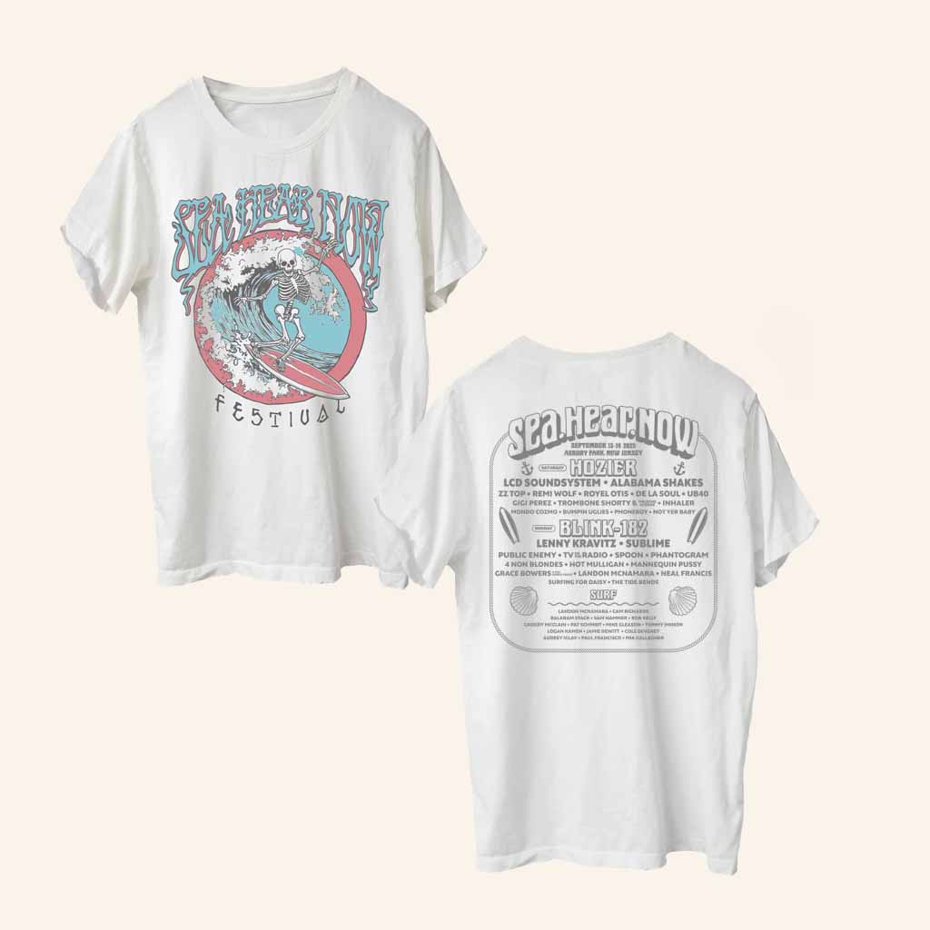 Sea Hear Now Festival Merch Skeleton Lineup Tour 2025 T-Shirt Gift For Sister Sea Hear Now Festival Merch Skeleton Lineup Tour 2025 T-Shirt Gift For Sister