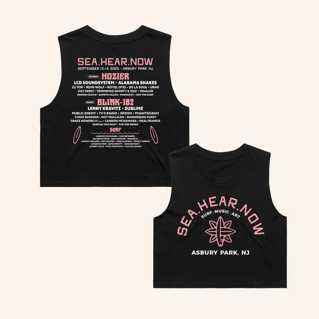 Sea Hear Now Festival Merch Store Surf Lineup Crop Tank Sea Hear Now Festival Merch Store Surf Lineup Crop Tank
