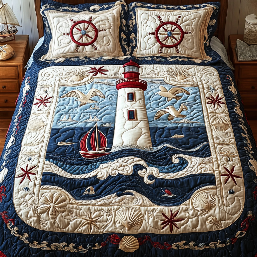 Sea Horizon Quilted Bedding Set Bedroom Decor Ideas Lighthouse Themed Gifts