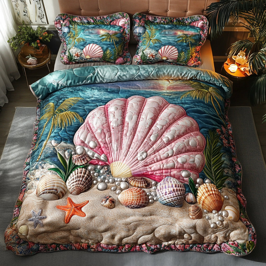 Sea Horizon Quilted Bedding Set Starfish Comforter Sets Gift Ideas For Ocean Lovers