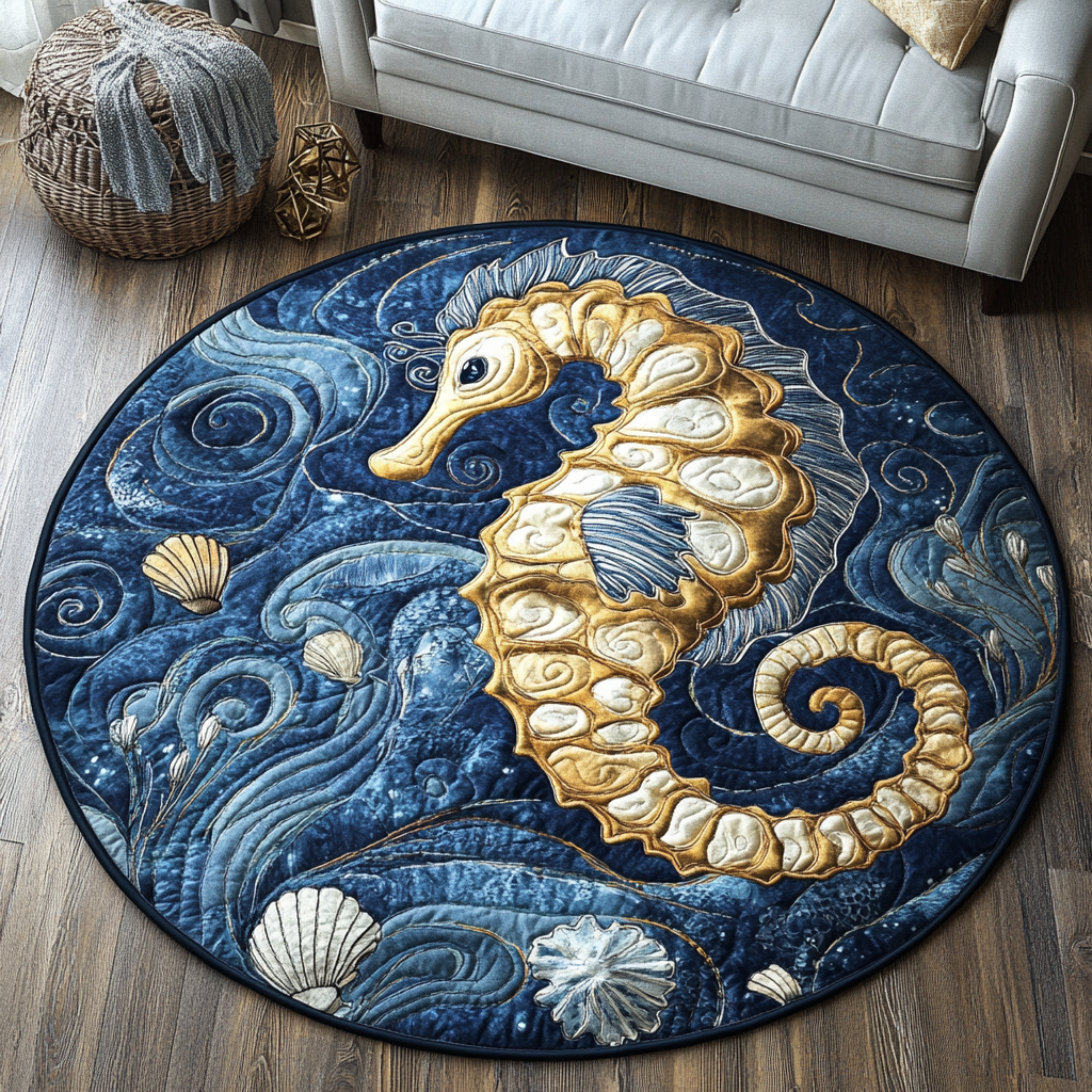 Sea Horse Bliss Quilted Round Mat Entryway Decor Gifts For Teenage Horse Lovers