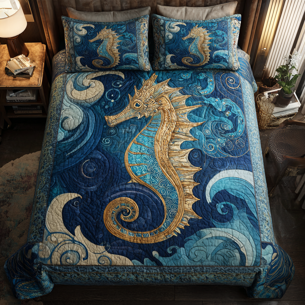 Sea Horse Dreams Quilted Bedding Set Best Bed Sheet Set Sea Horse Gift Shop