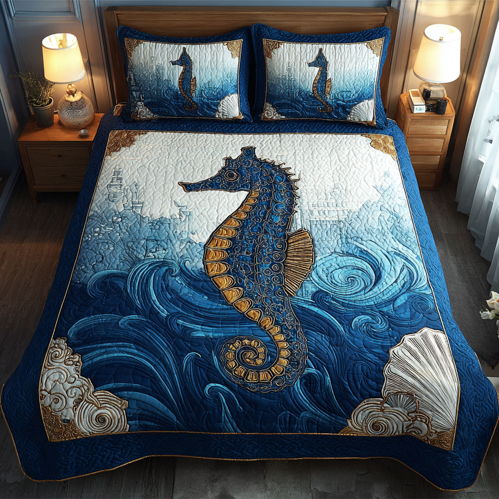 Sea Horse Journey Quilted Bedding Set Bedspread Set Seahorse Presents
