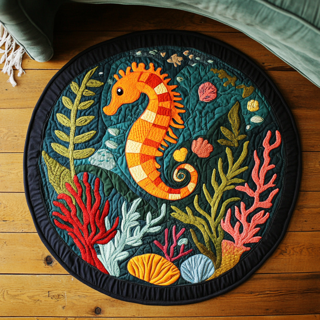 Sea Horse Journey Quilted Round Mat Front Door Decor Birthday Presents For Horse Lovers