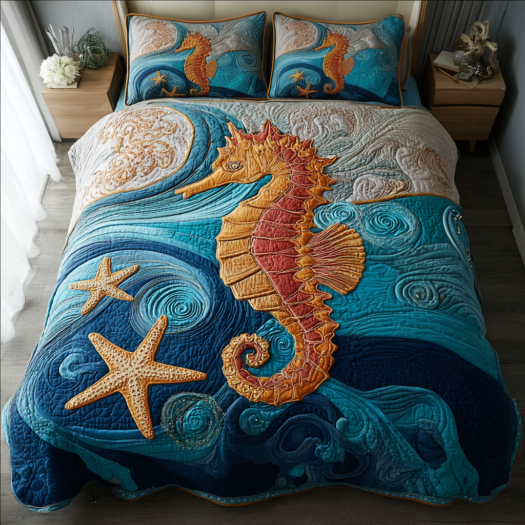 Sea Horse Magic Quilted Bedding Set Best Comforter Sets Seahorse Gifts For Her