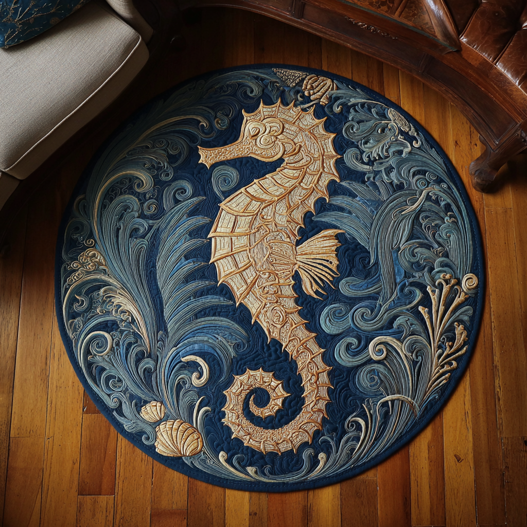 Sea Horse Magic Quilted Round Mat Front Door Entryway Ideas Memorial Gifts For Horse Lovers
