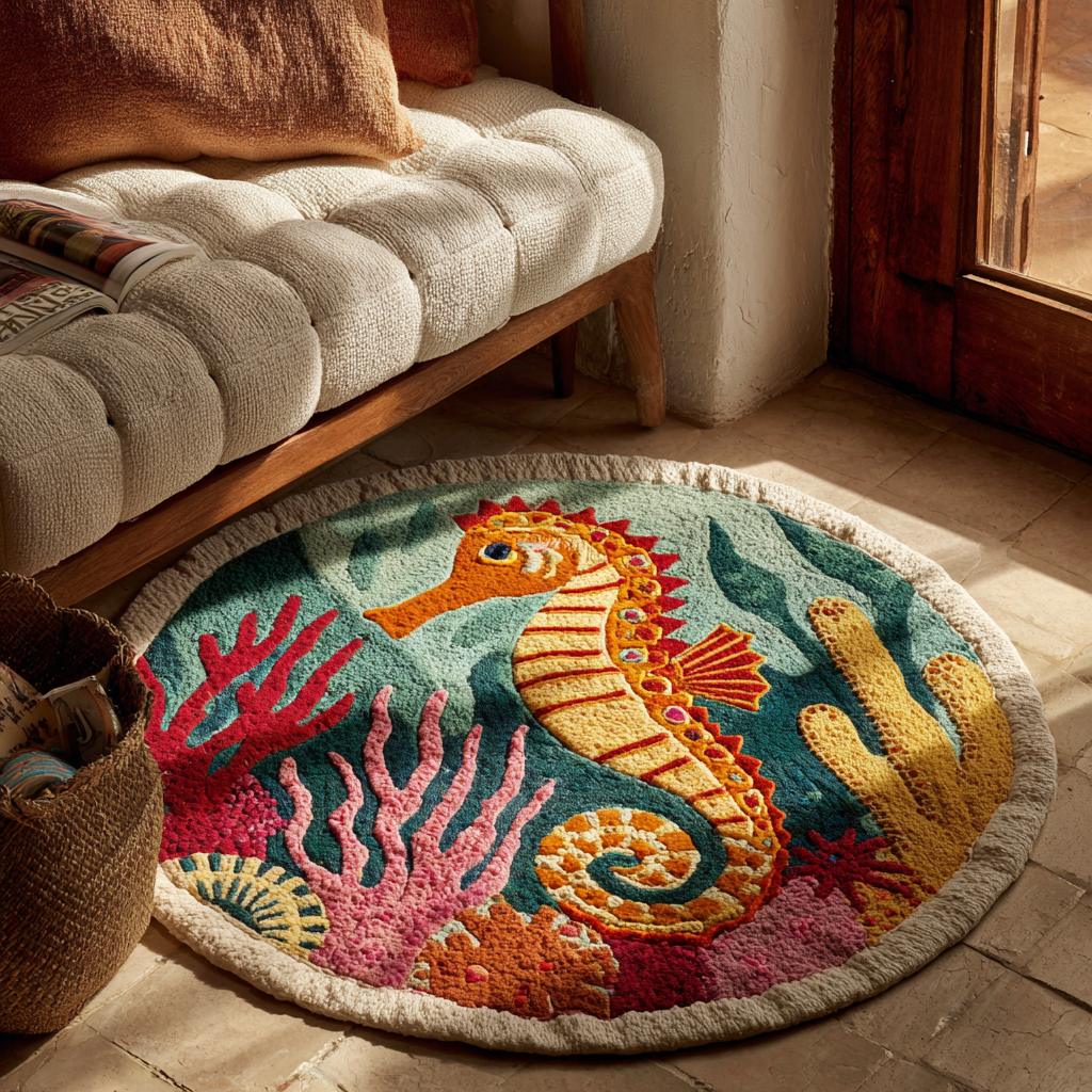 Sea Horse Wave Quilted Round Mat Front Entryway Ideas Gifts For Horse Enthusiasts
