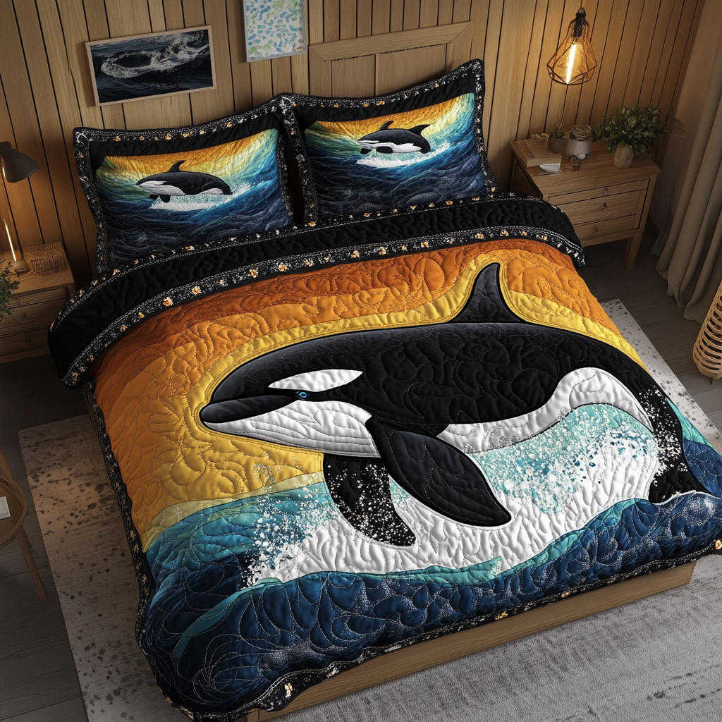 Sea Kings Quilted Bedding Set Cool Bedroom Decor Gift For Whale Lover
