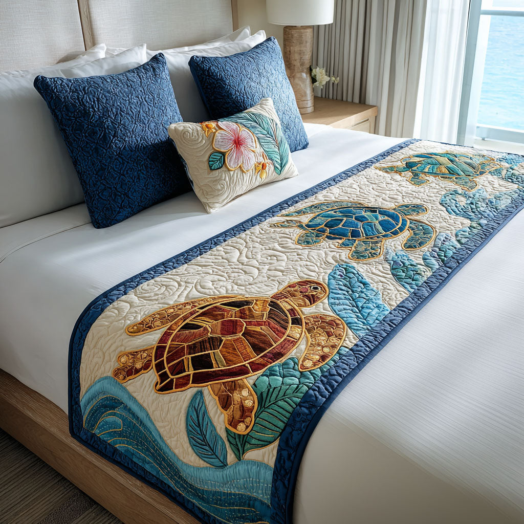 Sea Meadow Quilted Bed Runner Bedroom Decor Sea Turtle Gift Ideas