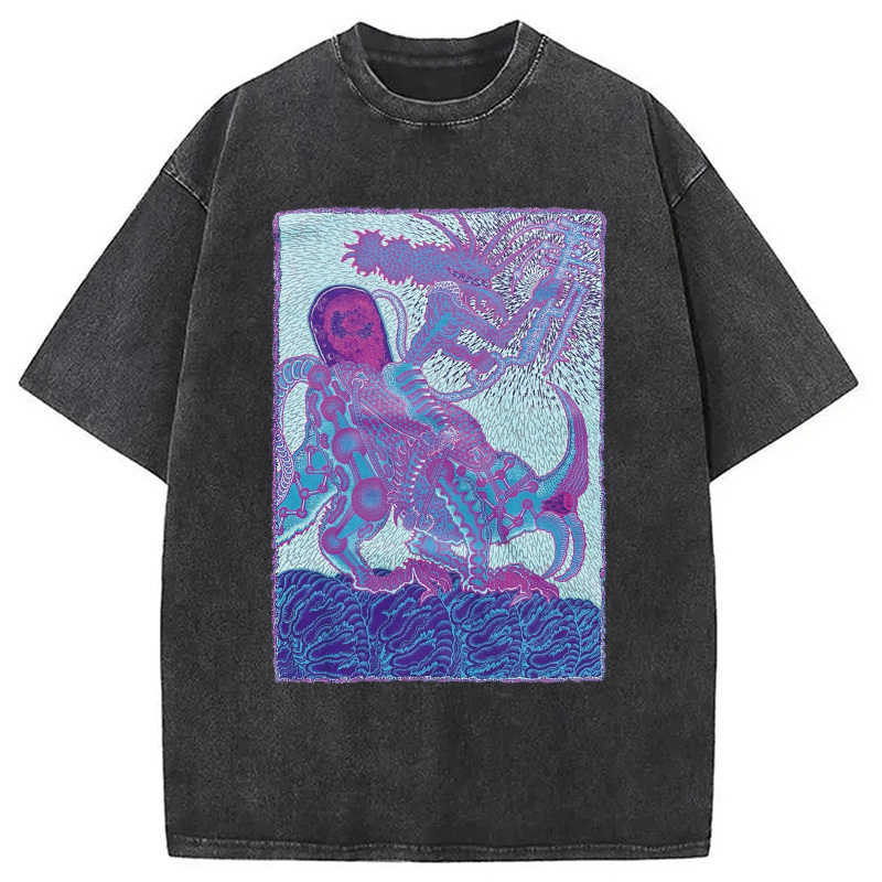 Sea Monster Washed T-Shirt Soft Comfortable Daily T Shirt Gifts For Best Friend