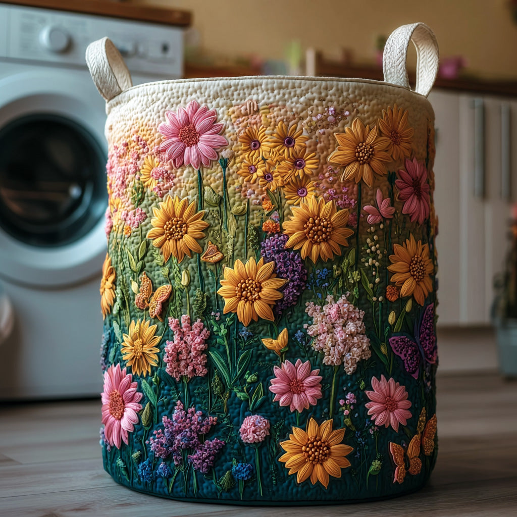 Sea Of Flowers Quilted Laundry Basket Excellent Gift For Her