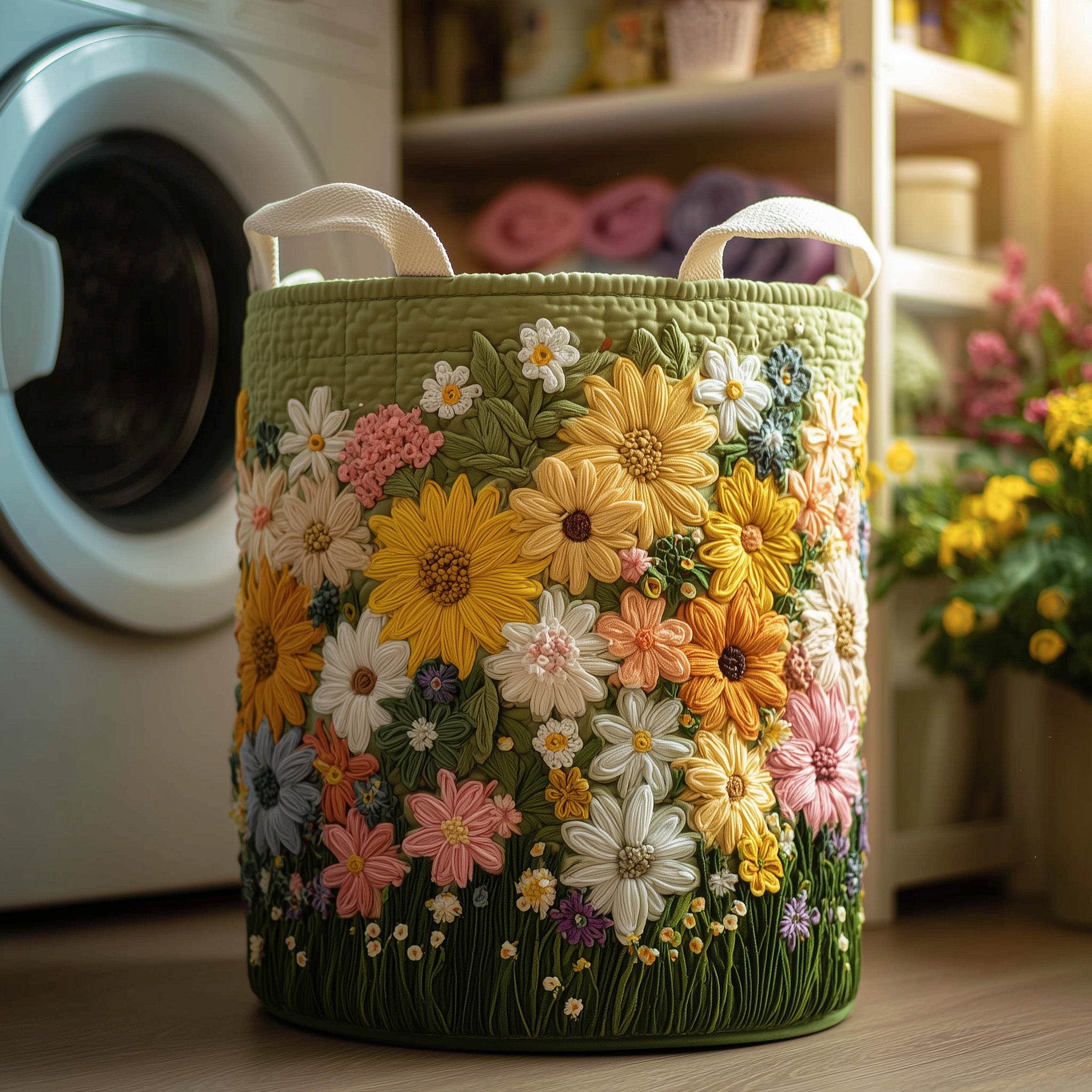 Sea Of Flowers Quilted Laundry Basket Gift Idea For Busy Families