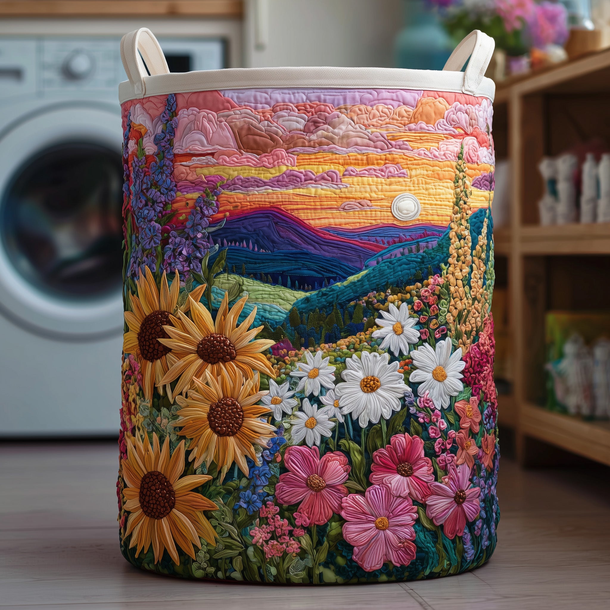Sea Of Flowers Quilted Laundry Basket Merch For Dad