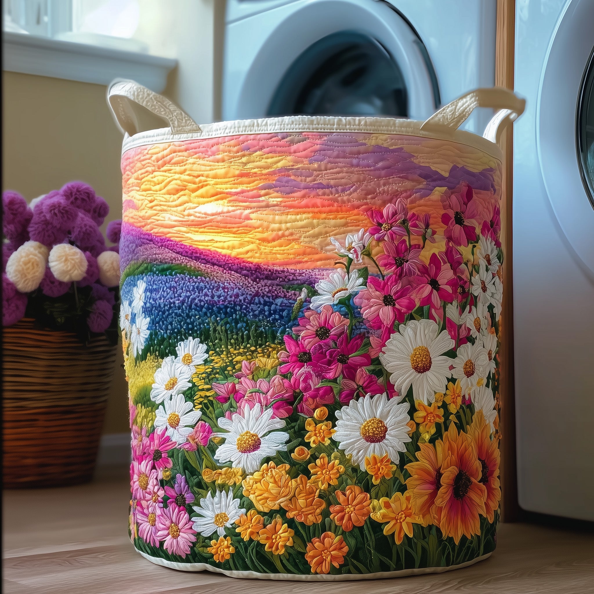 Sea Of Flowers Quilted Laundry Basket Merch For Kids
