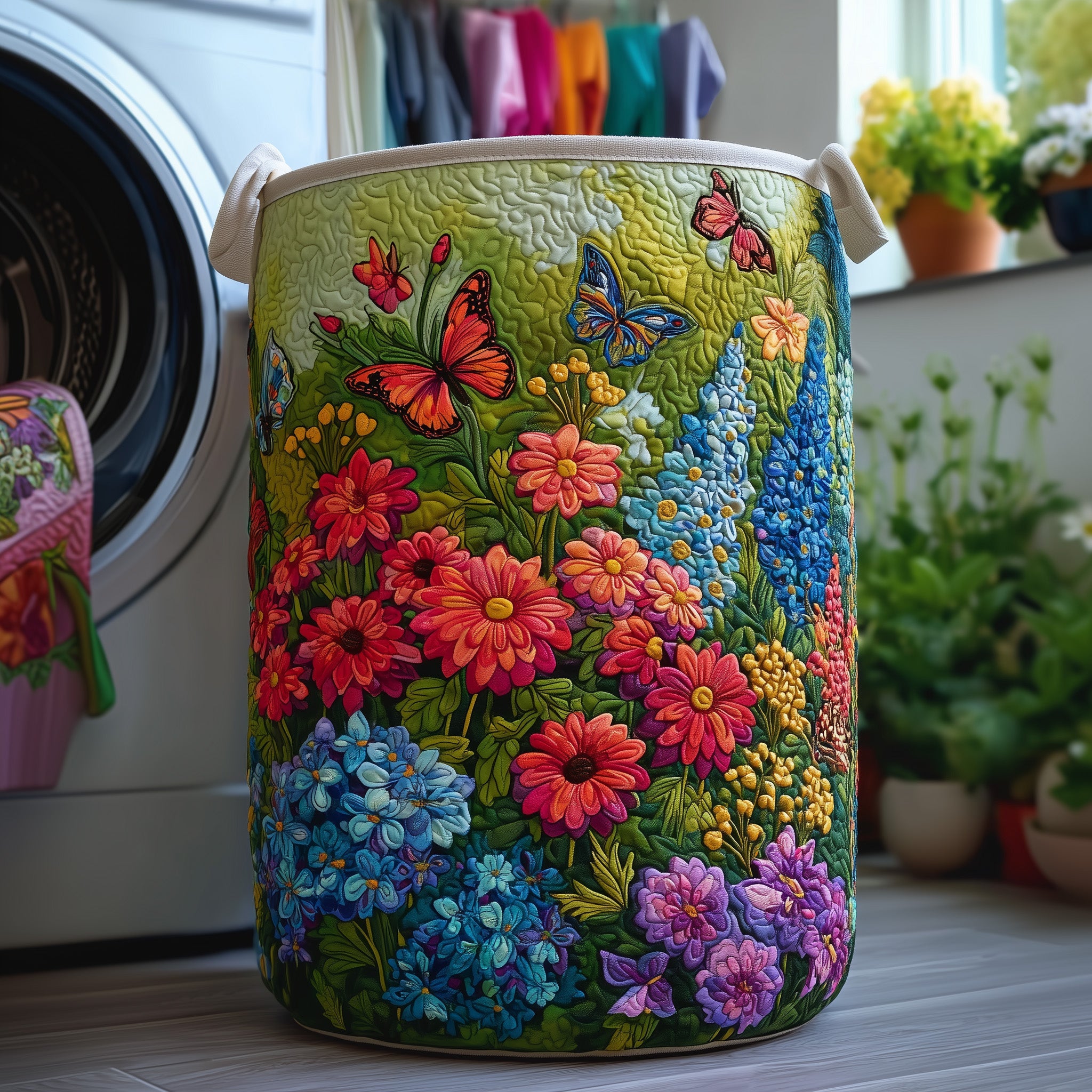 Sea Of Flowers Quilted Laundry Basket Mother's Day Merch Gift