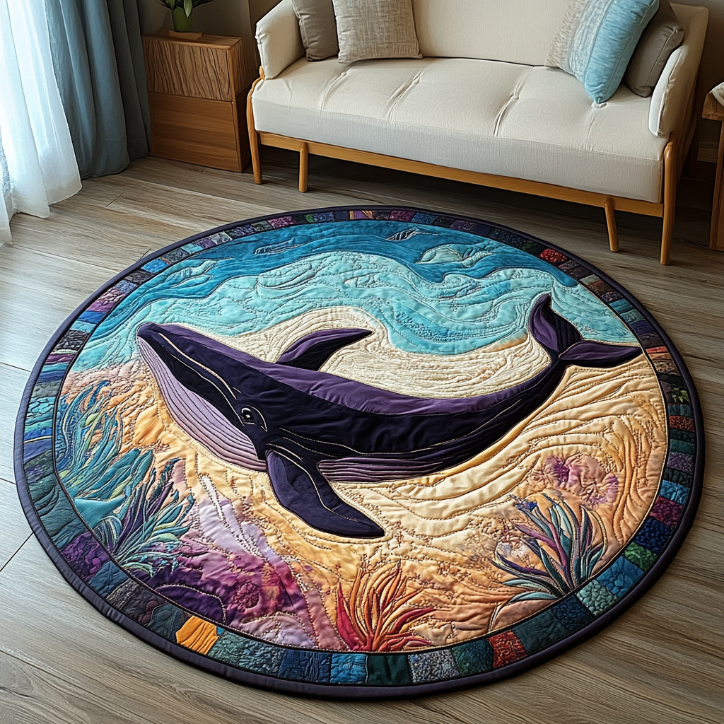 Sea Quilted Round Mat Unique Front Door Decor Whale Gifts For Him Her