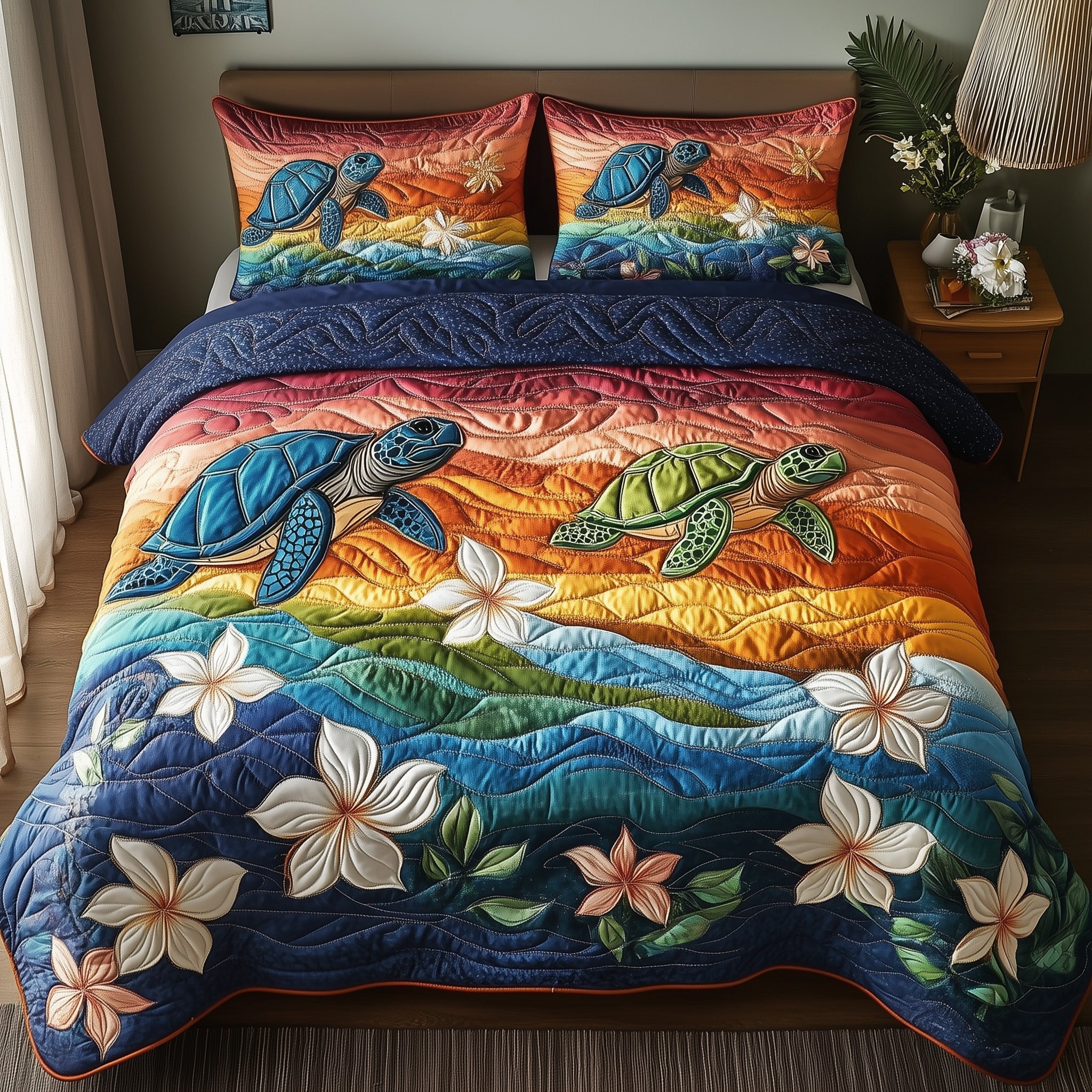 Sea Serenity Turtle Quilted Bedding Set Duvet Cover Bed Sheet Cute Turtle Presents