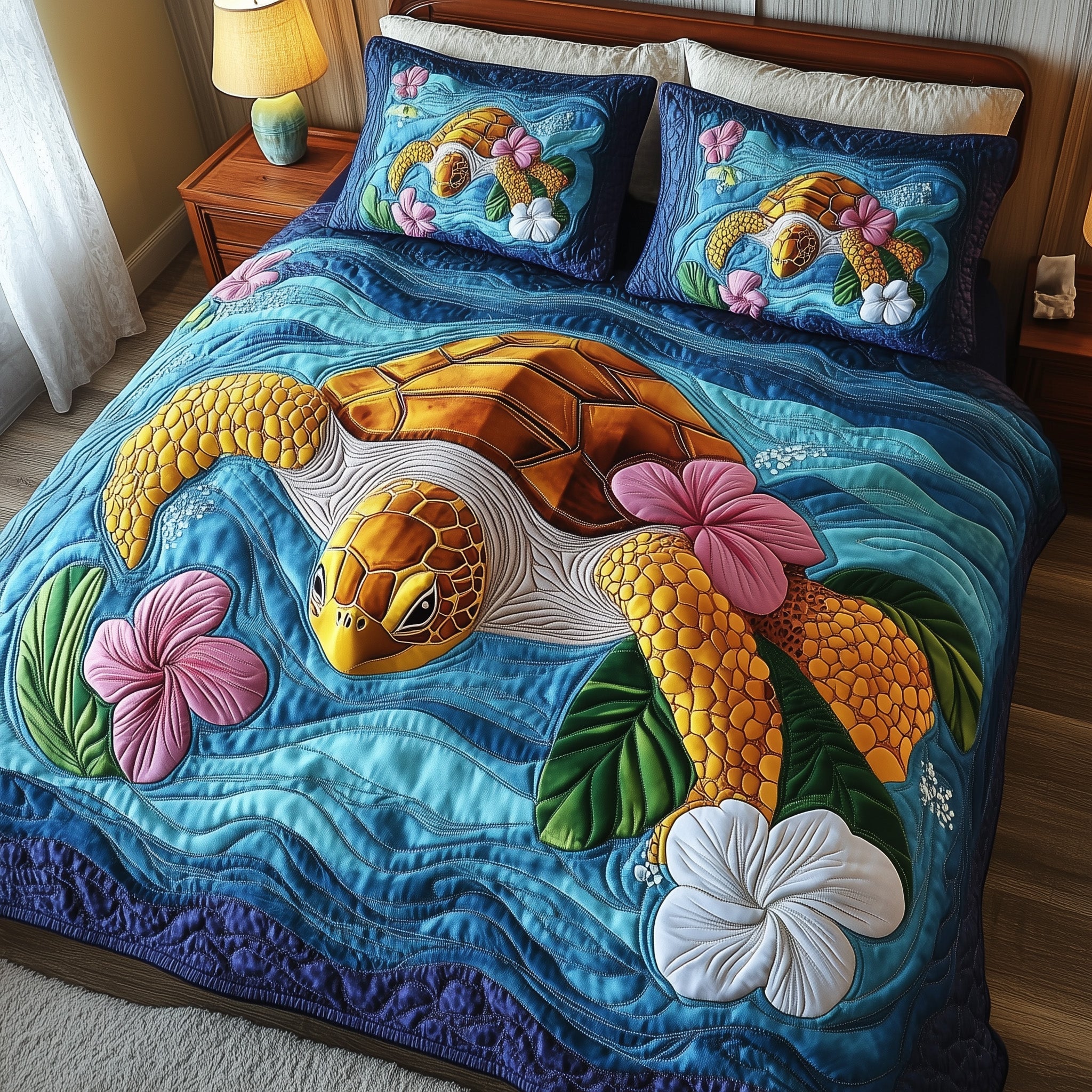 Sea Serenity Turtle Quilted Bedding Set Duvet Cover Bed Sheet Sea Turtle Themed Gifts