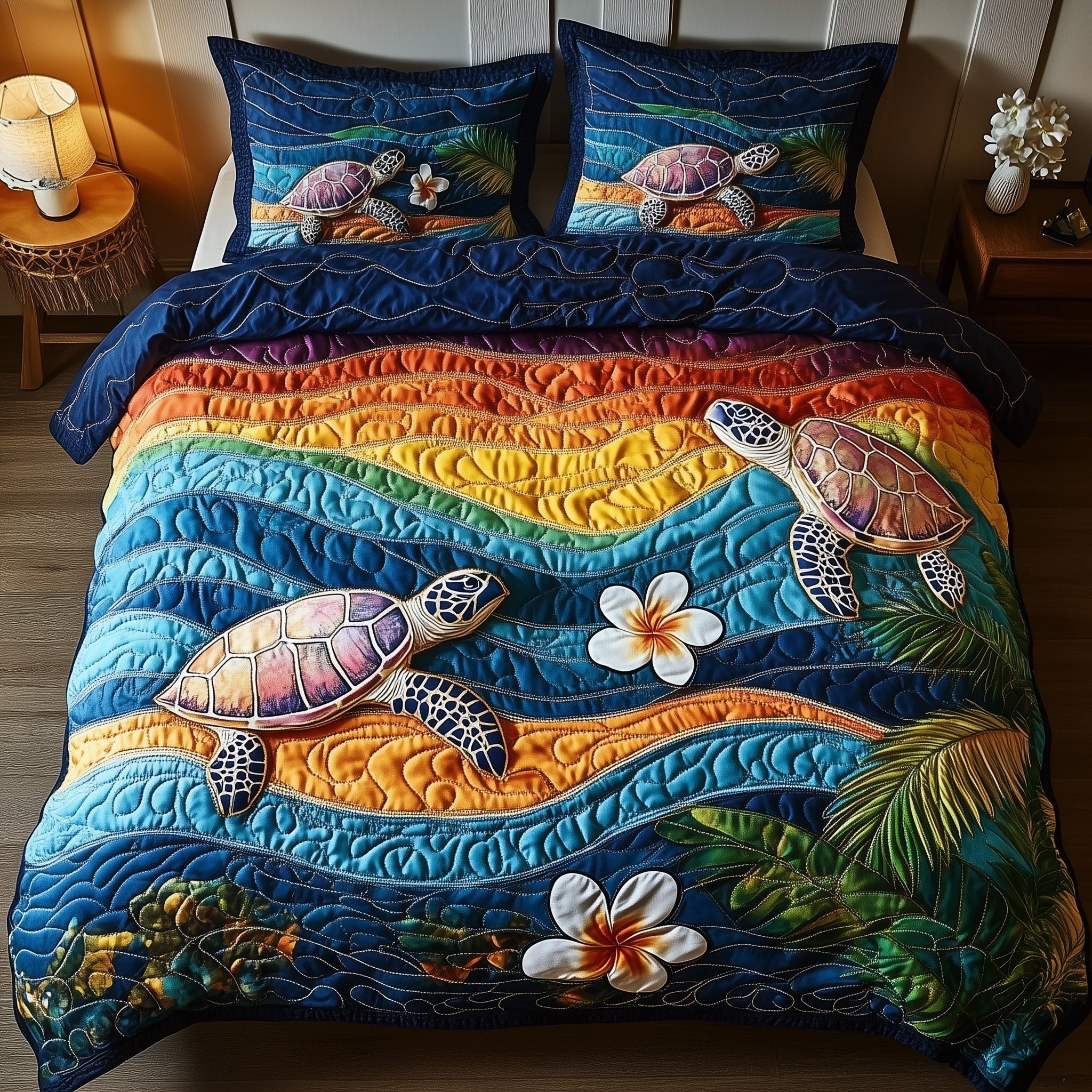 Sea Serenity Turtle Quilted Bedding Set Duvet Cover Bed Sheet Turtle Gifts For Brothers