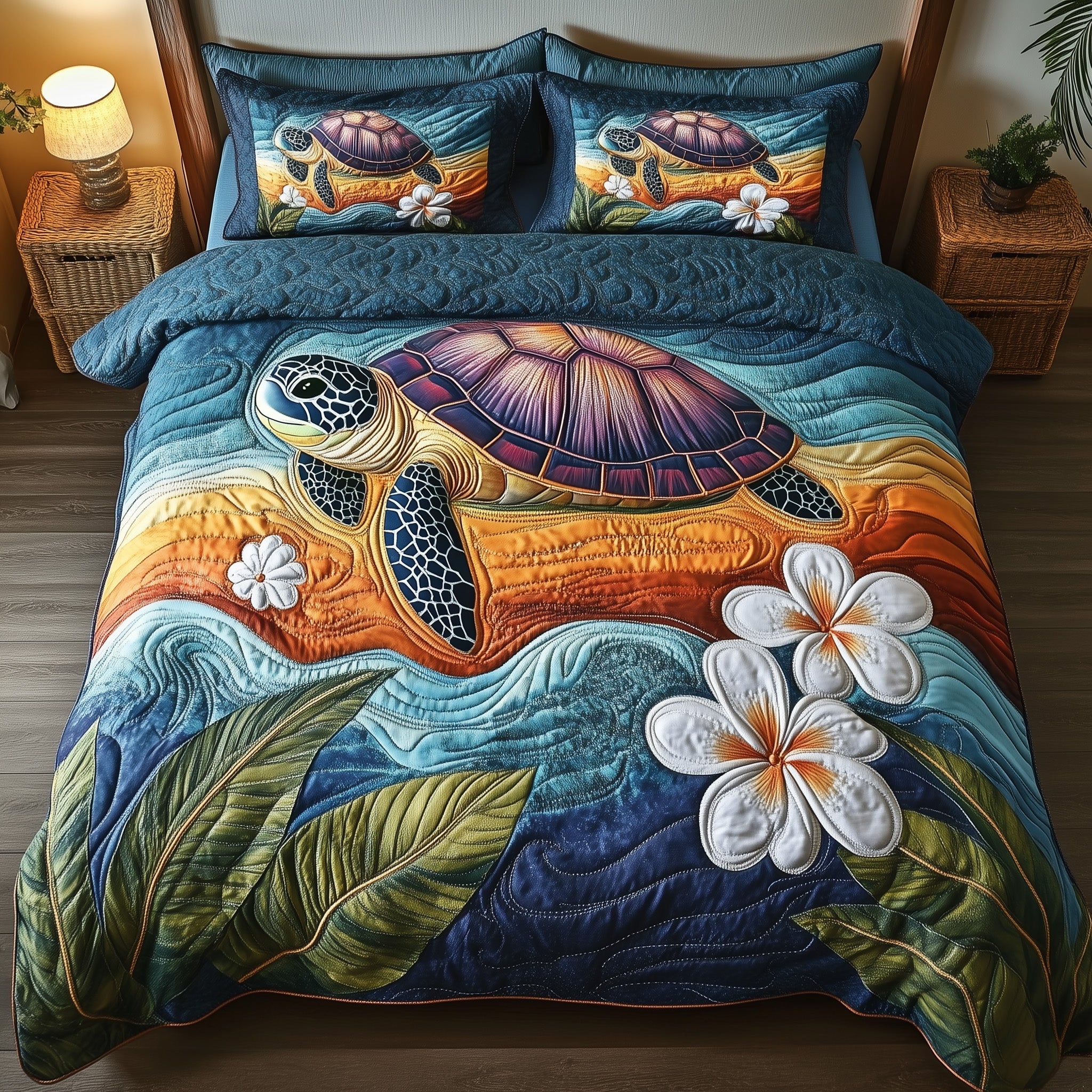 Sea Serenity Turtle Quilted Bedding Set Duvet Cover Bed Sheet Turtle Gifts For Mother's day