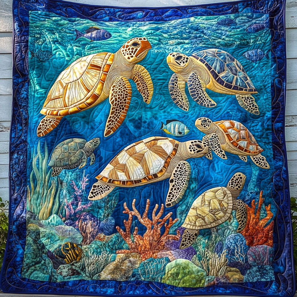 Sea Shell Serenity Quilted Blanket Sea Turtle Gift Ideas