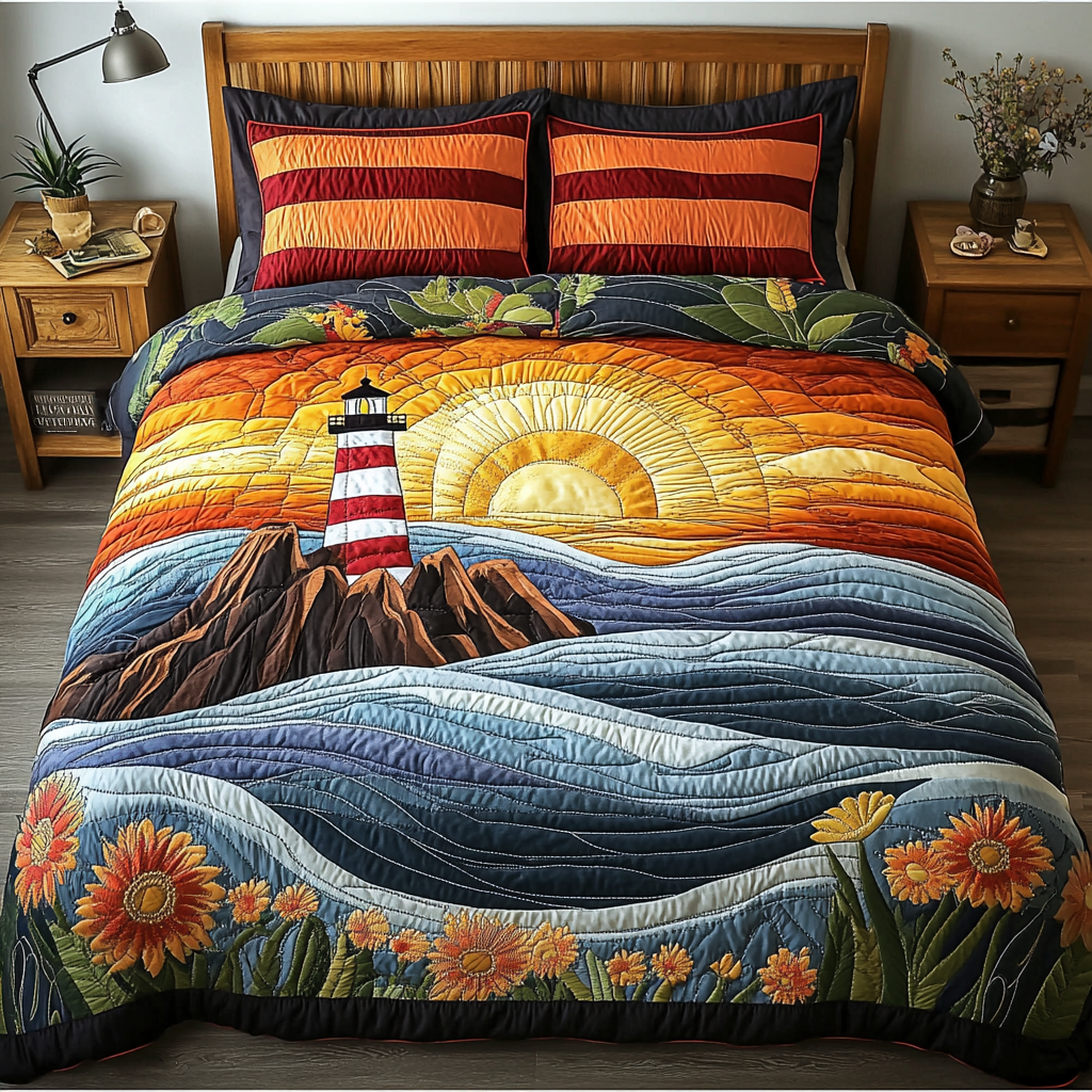 Sea Signal Quilted Bedding Set Best Comforter Sets Lighthouse Gifts For Men
