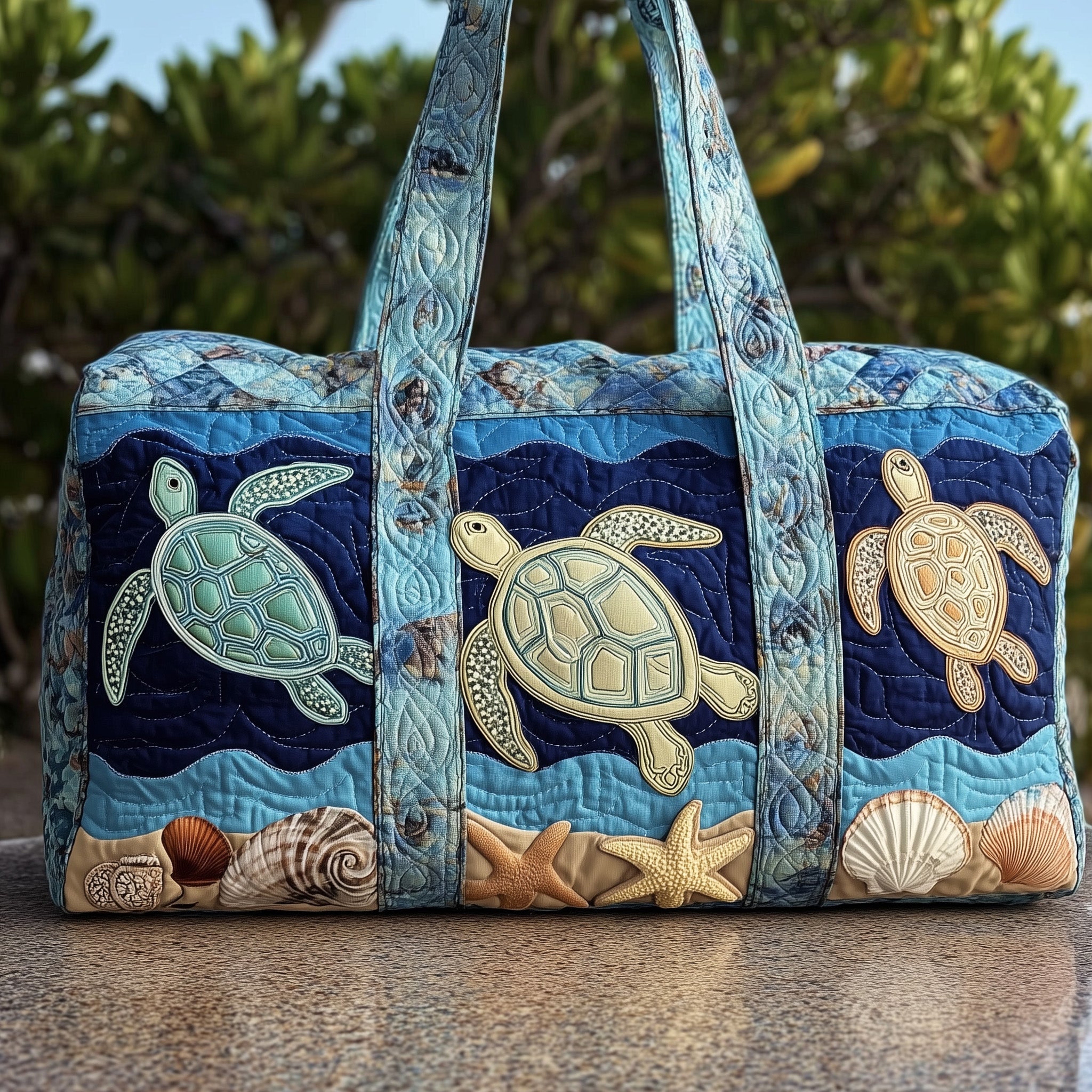Sea Turtle Haven Quilted Duffle Bag Easter Gift Idea