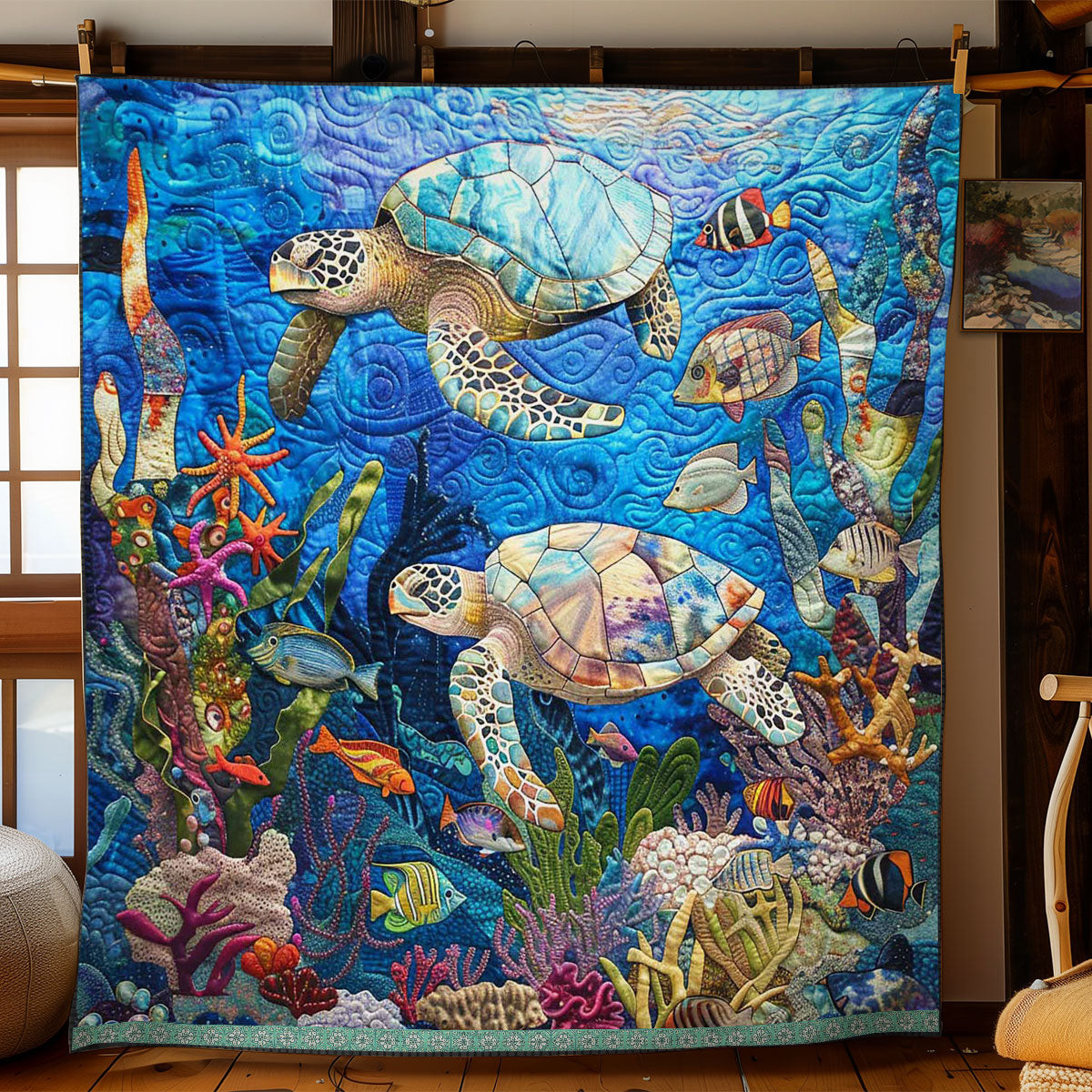 Sea Turtle Holiday Xmas Quilt Blanket Presents For Turtle Lovers