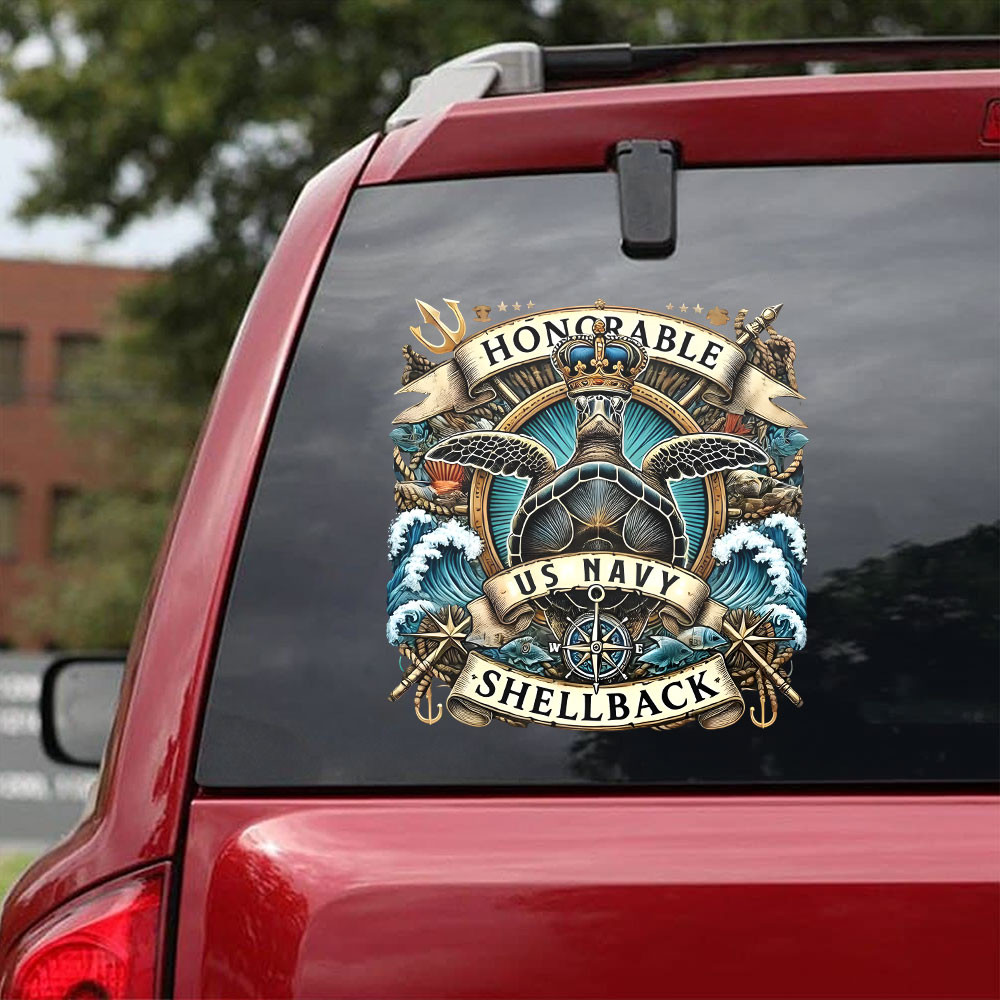 Sea Turtle Honorable US Navy Shellback Car Sticker USN Merch Navy Veteran Gift Ideas
