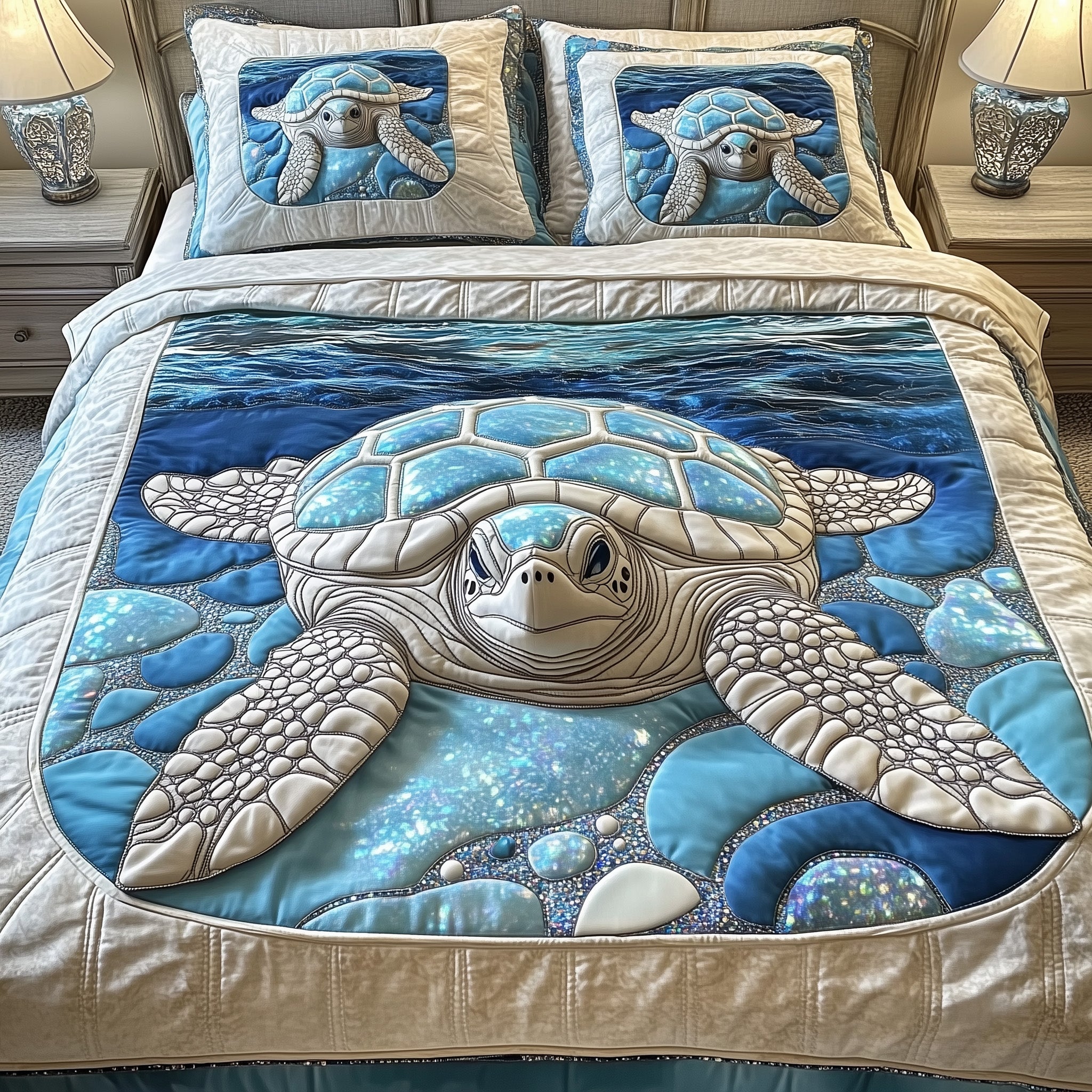 Sea Turtle Marine Sanctuary Quilted Bedding Set Duvet Cover Bedspread Gifts For Ocean Lovers