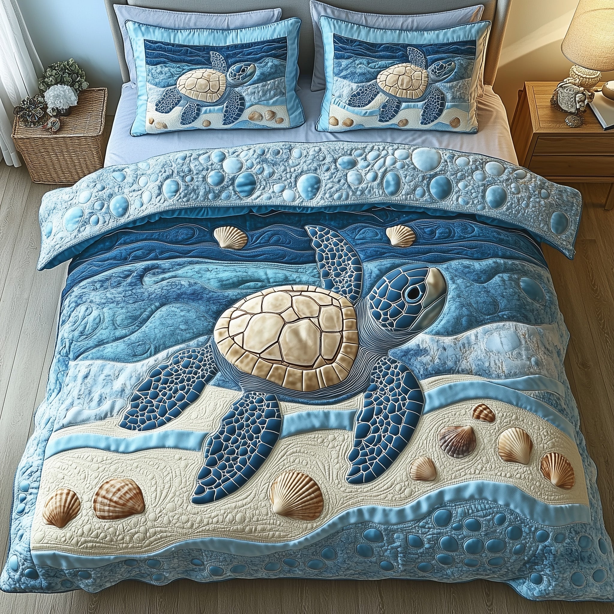 Sea Turtle Marine Sanctuary Quilted Bedding Set Duvet Cover Bedspread Gifts For Sea Turtle Lovers