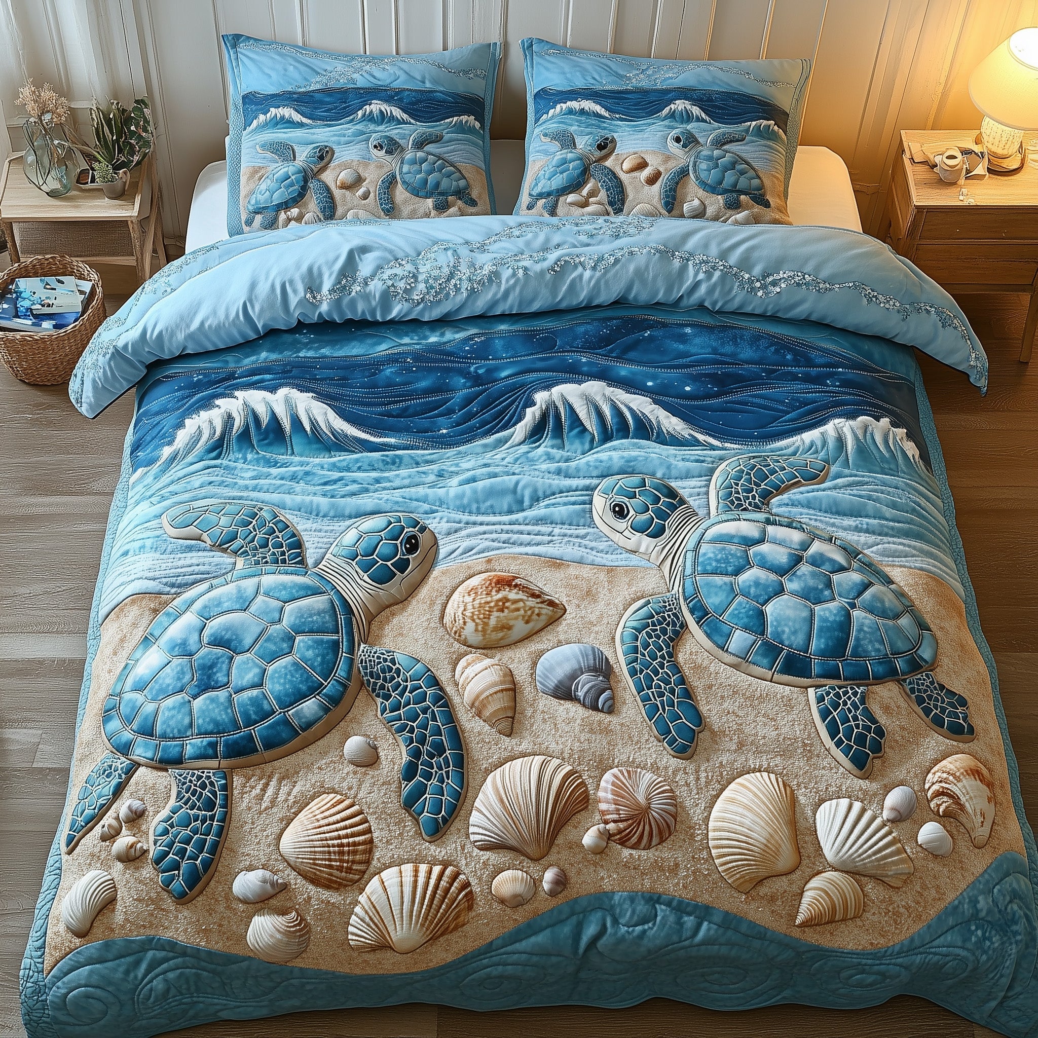 Sea Turtle Marine Sanctuary Quilted Bedding Set Duvet Cover Bedspread Ocean Waves Gifts