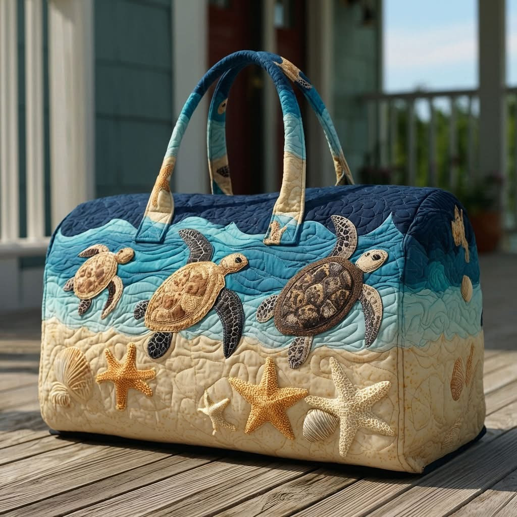 Sea Turtle Ocean Quilted Duffle Bag Beach Starfish Travel Bag Best Gift For Turtle Lovers