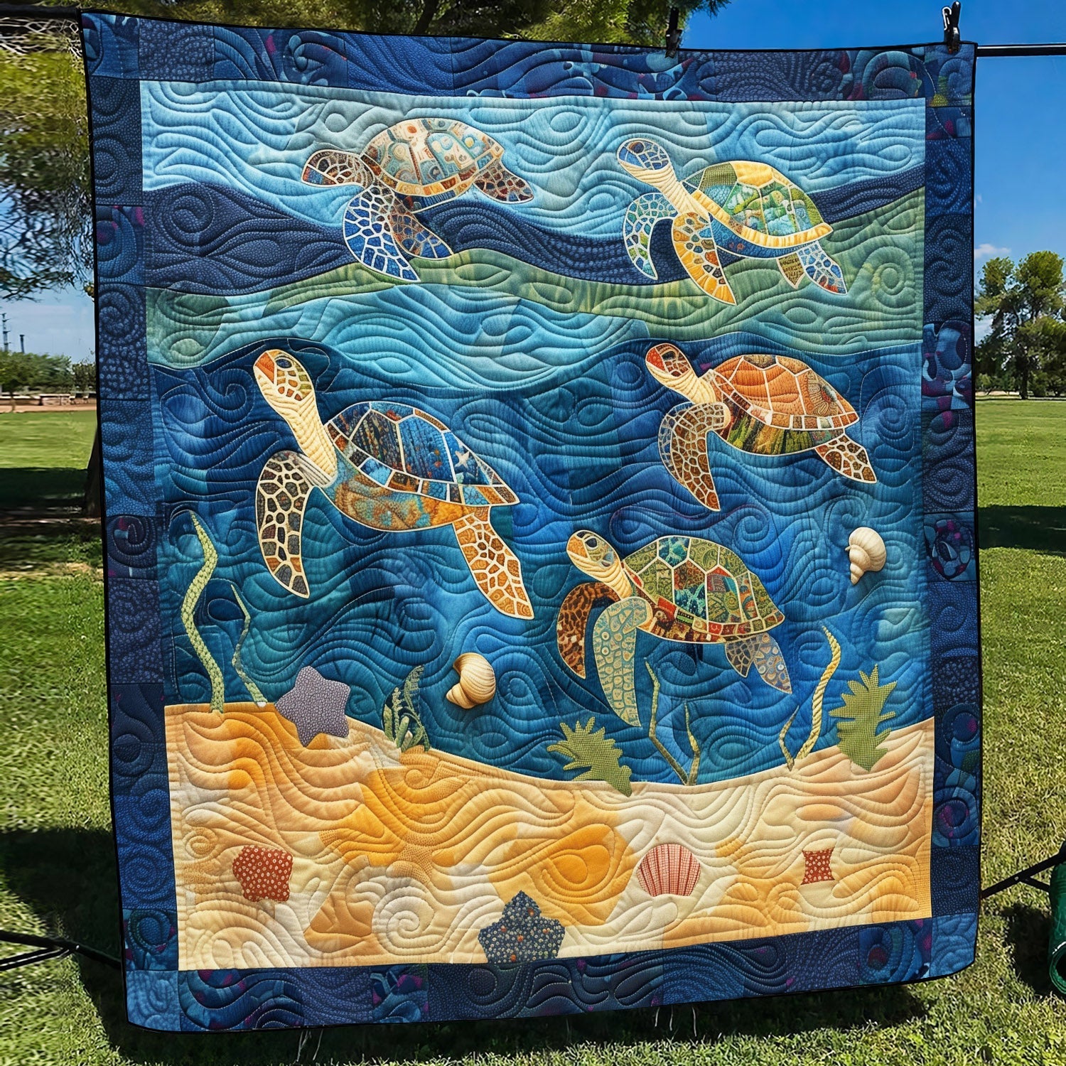 Sea Turtle Playground Quilted Blanket Sea Turtle Gift Ideas