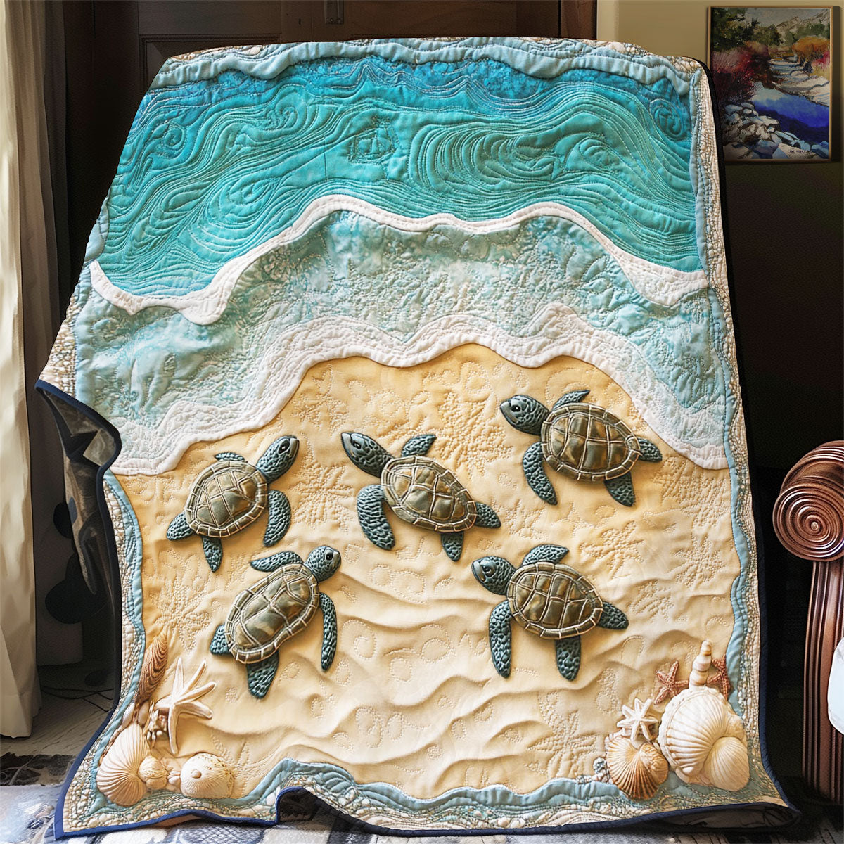 Sea Turtle Quilt Unique Holiday Gift Idea with Quilt Blanket