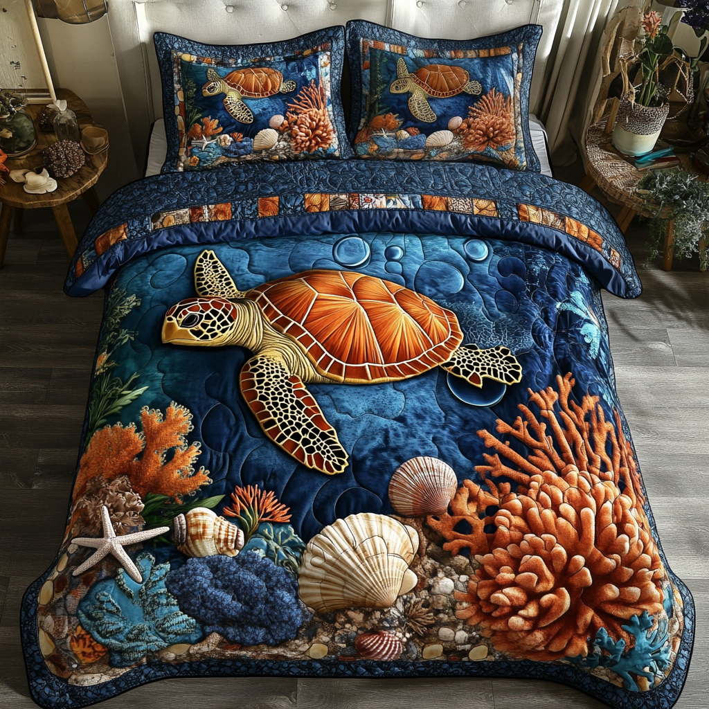 Sea Turtle Quilted Bedding Set Best Comforter Sets Sea Turtle Gifts For Her