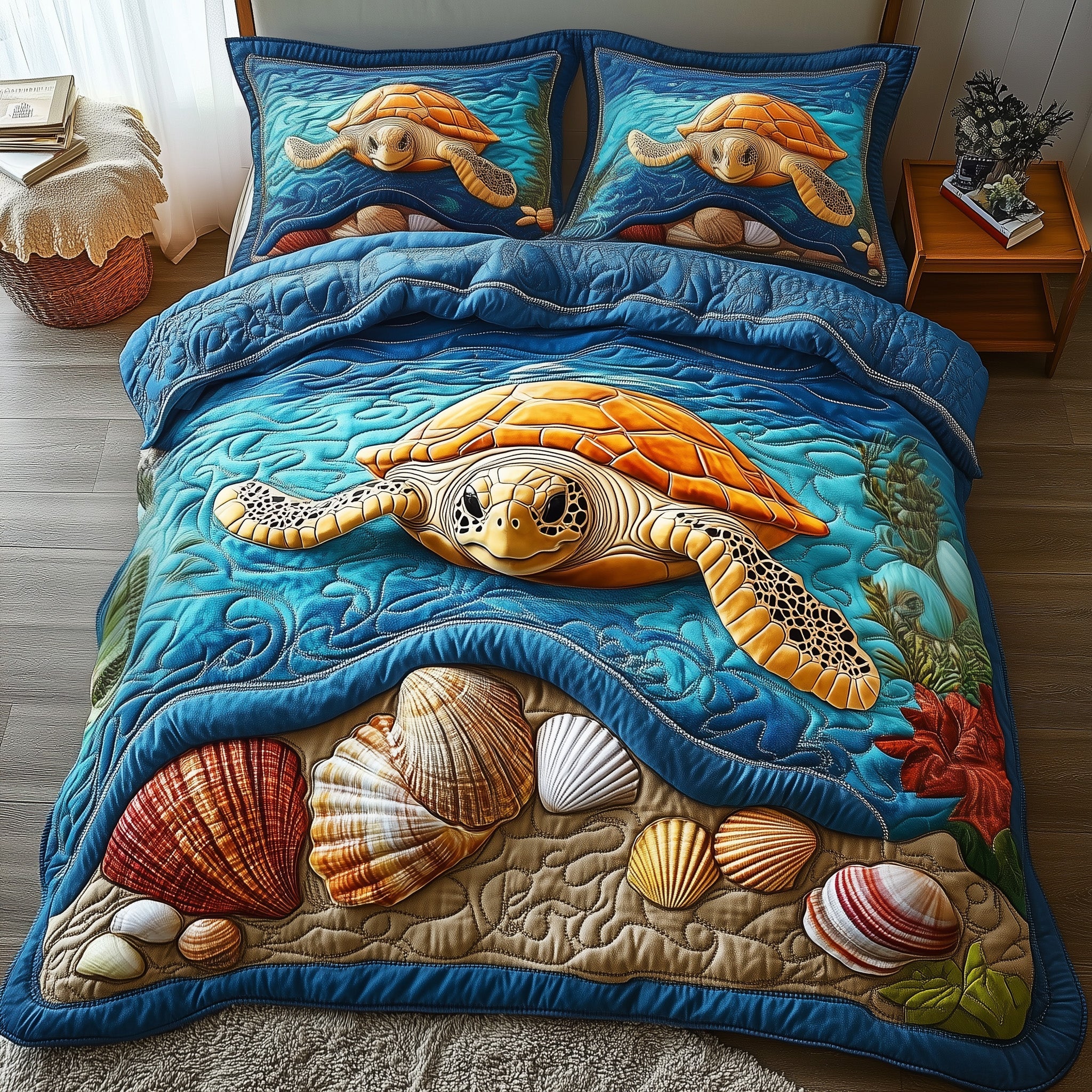 Sea Turtle Quilted Bedding Set Mature Sea Turtle Ocean Animals Graphic Gifts
