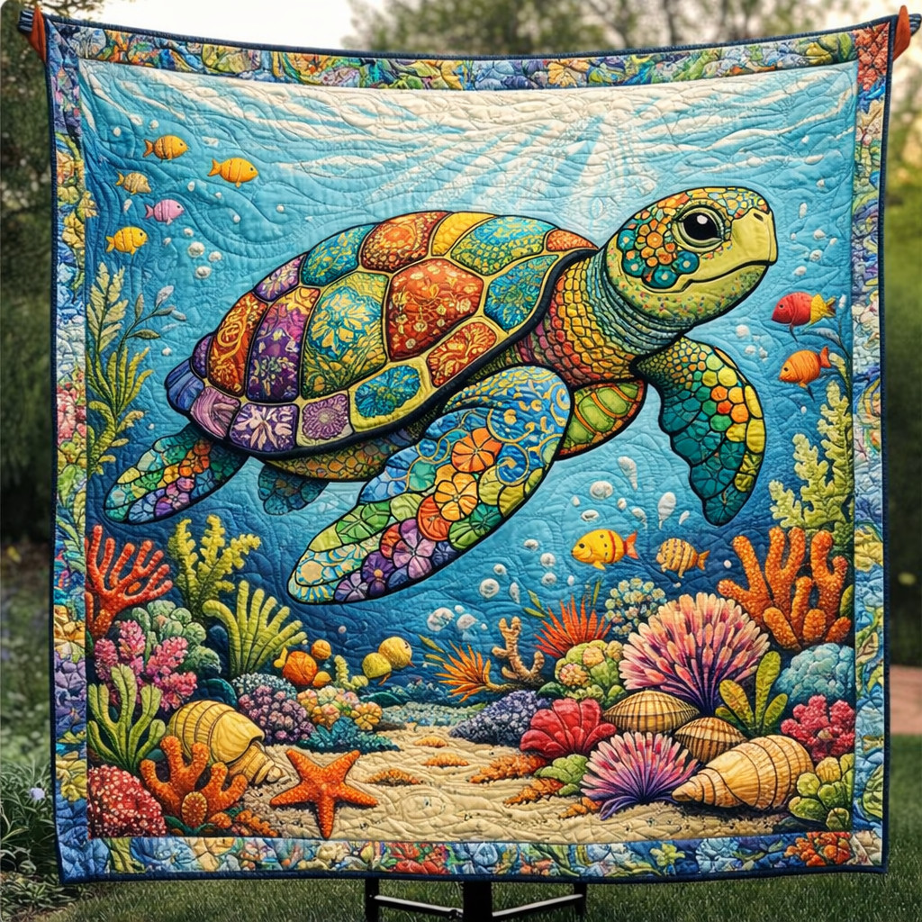 Sea Turtle Quilted Blanket Coastal Home Decor Best Gift For Turtle Lovers