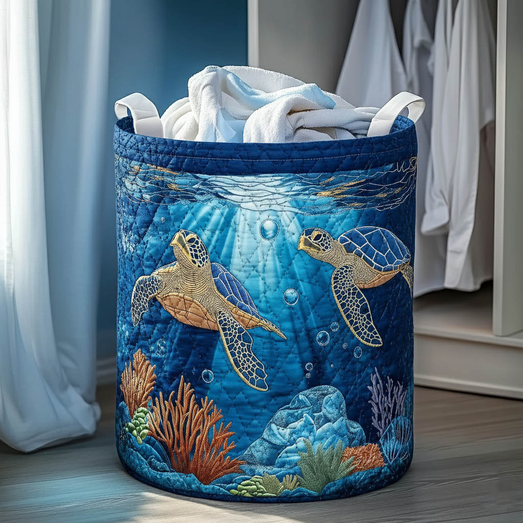 Sea Turtle Quilted Laundry Basket Animal Home Decor Turtle Themed Gifts