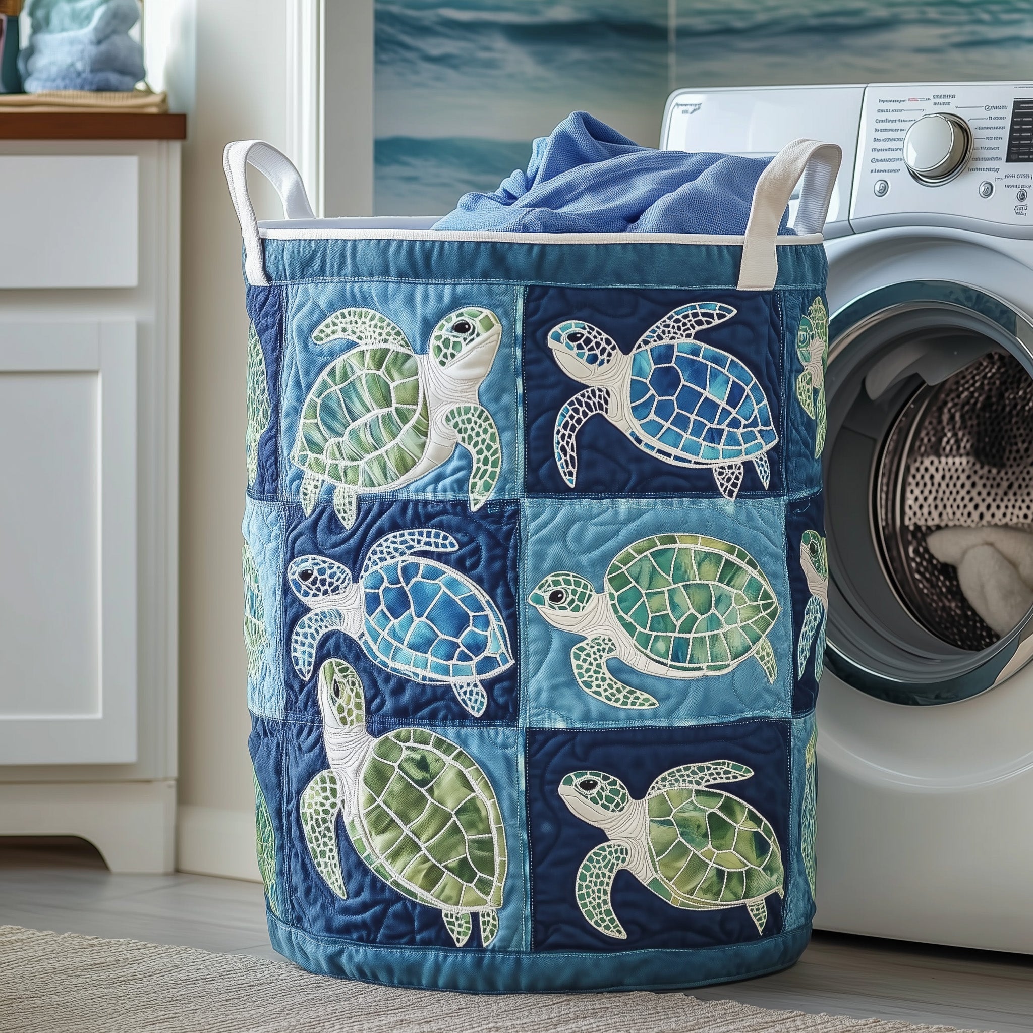 Sea Turtle Quilted Laundry Basket Father's Day Merch Gift