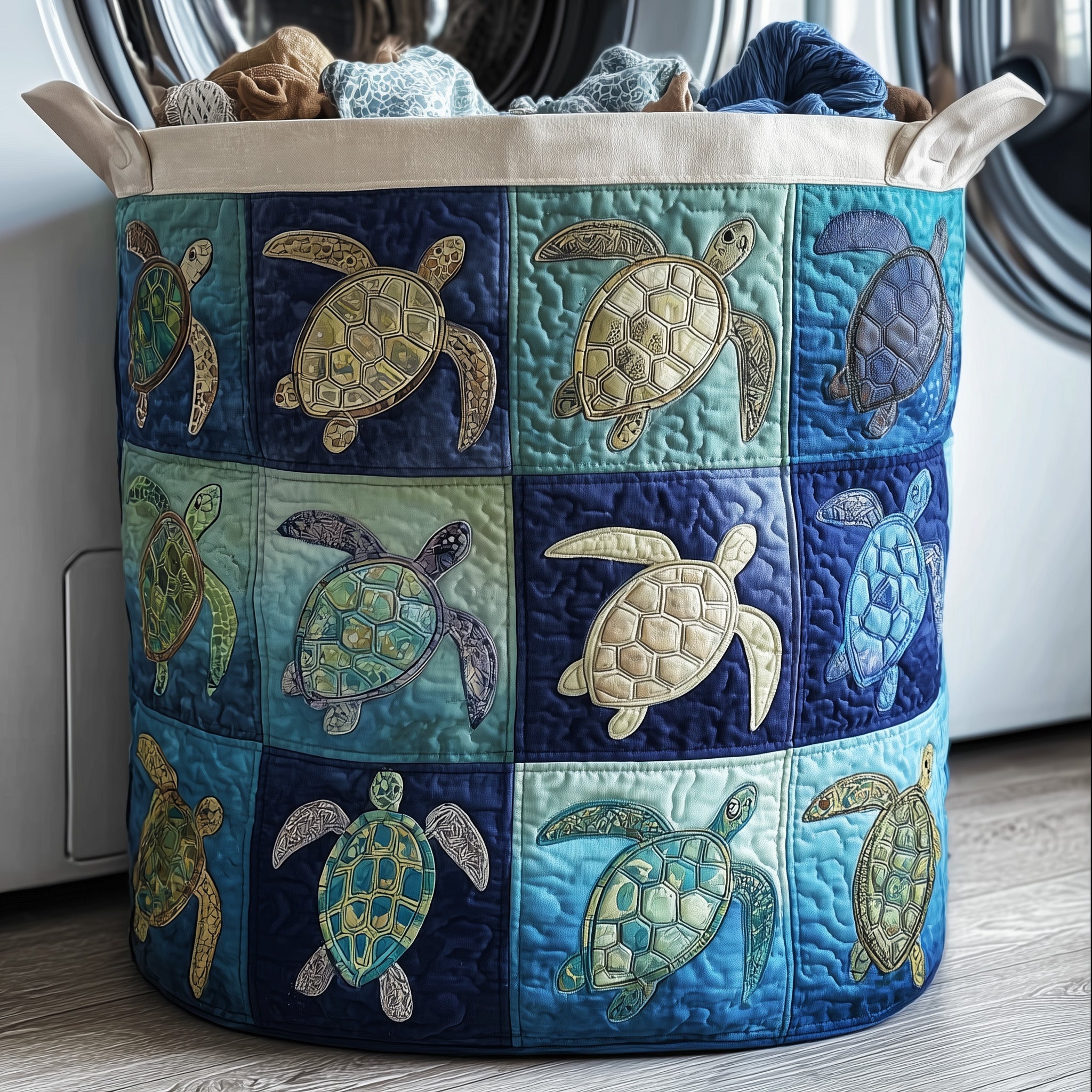 Sea Turtle Quilted Laundry Basket Halloween Merch Gift