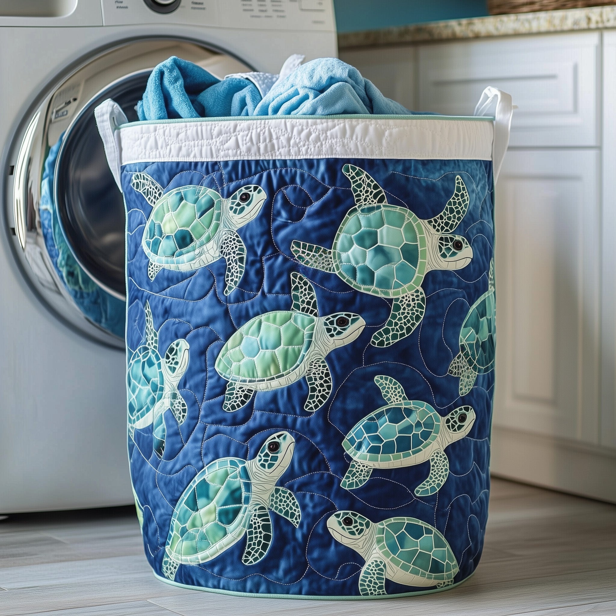 Sea Turtle Quilted Laundry Basket Mother's Day Merch Gift