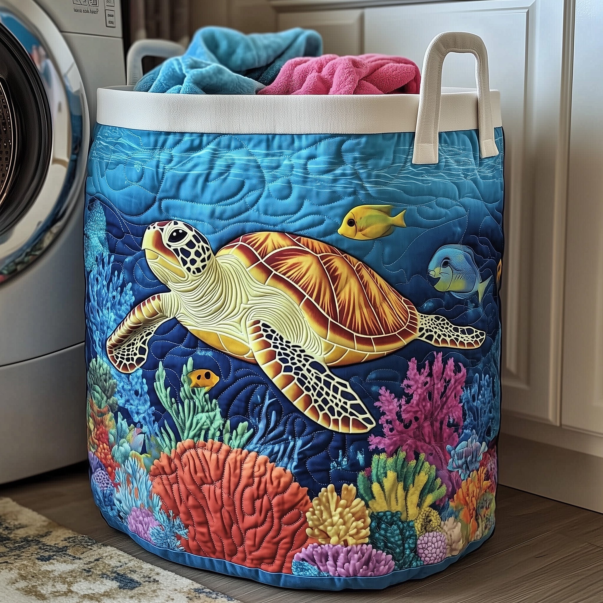 Sea Turtle Quilted Laundry Basket New Year Merch Gift