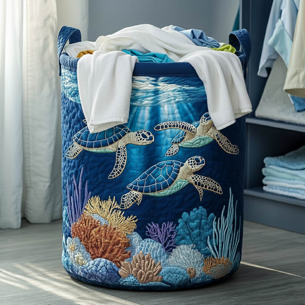 Sea Turtle Quilted Laundry Basket Ocean Scene Laundry Room Signs Turtle Lover Gift