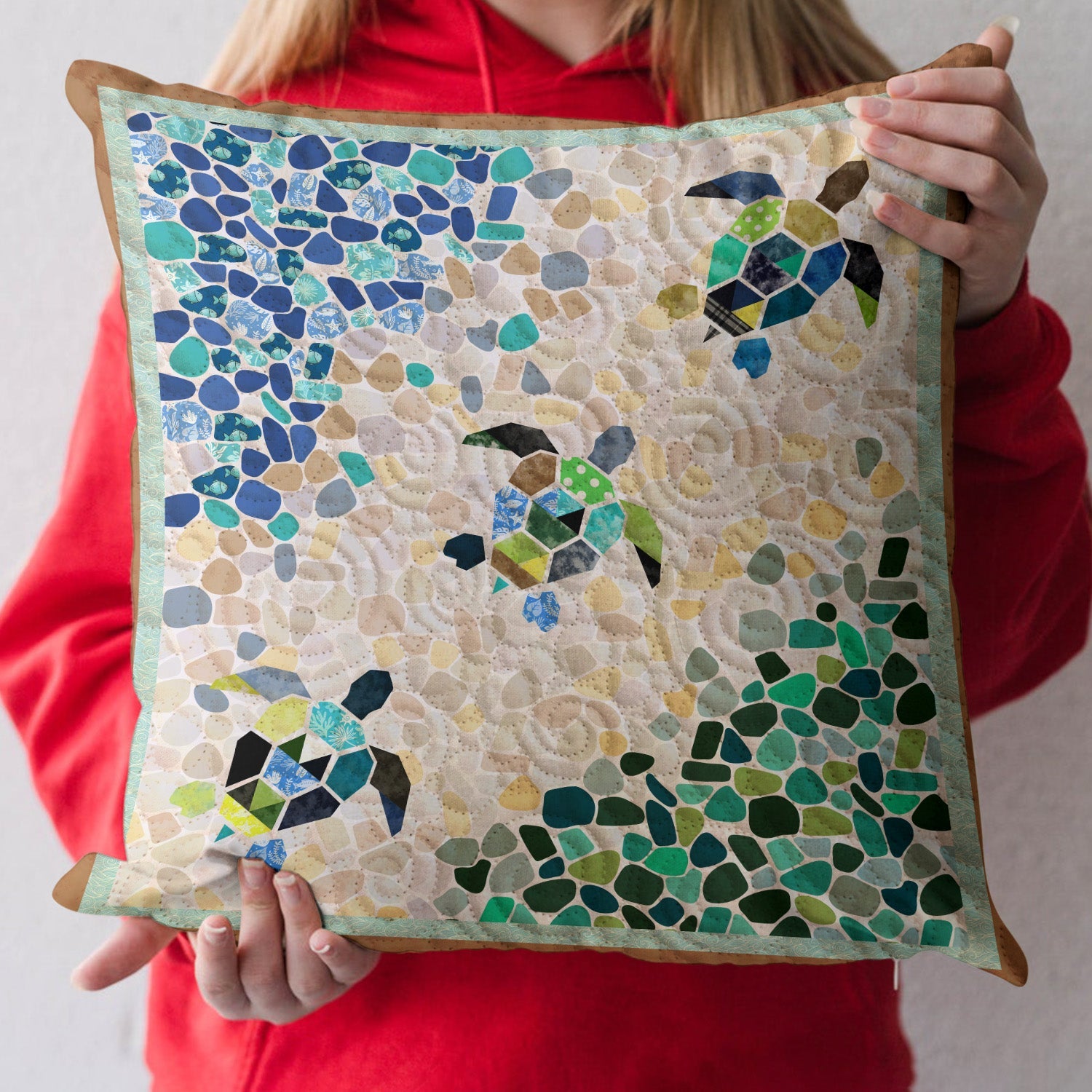 Sea Turtle Quilted Pillow Case Seasonal Holiday Pillow Cover