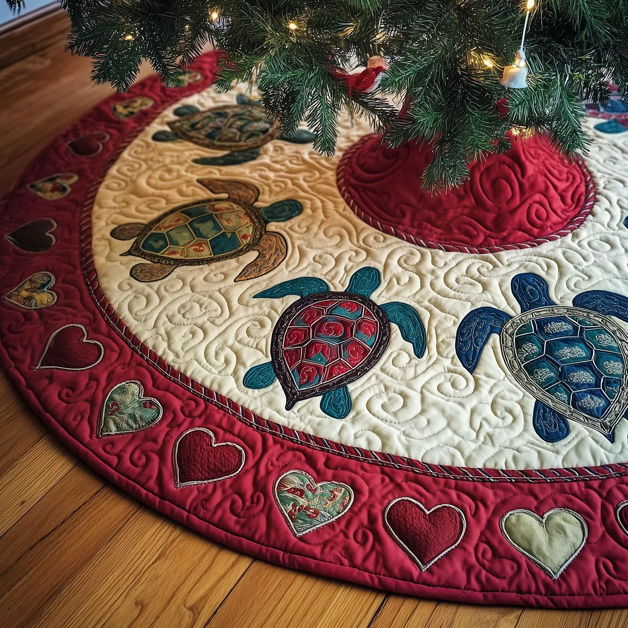 Sea Turtle Quilted Tree Skirt Heartfelt Gift Merch For Mom