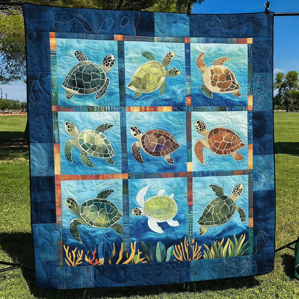 Sea Turtle Sanctuary Quilted Blanket Sea Turtle Gift Ideas